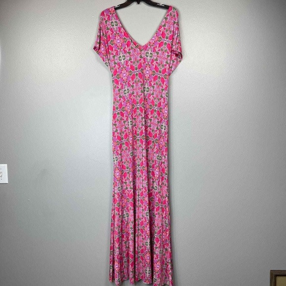 Misa Carlotta Dress Womens XL Pink Cutout Hi-Low Hem Short Sleeve Geometric Maxi - Picture 7 of 16